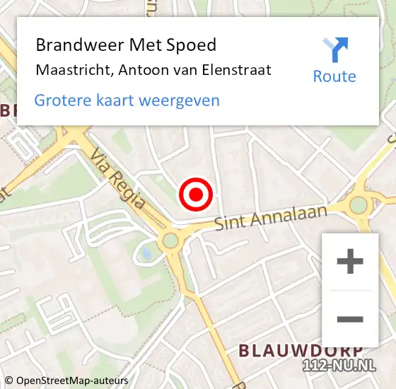 Locatie op kaart van de 112 melding: Brandweer Met Spoed Naar Maastricht, Antoon van Elenstraat op 2 december 2015 06:39