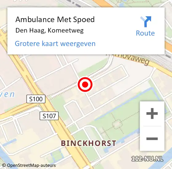 Locatie op kaart van de 112 melding: Ambulance Met Spoed Naar Den Haag, Komeetweg op 2 december 2015 07:49