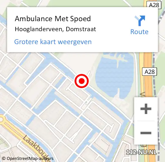 Locatie op kaart van de 112 melding: Ambulance Met Spoed Naar Hooglanderveen, Domstraat op 2 december 2015 08:10