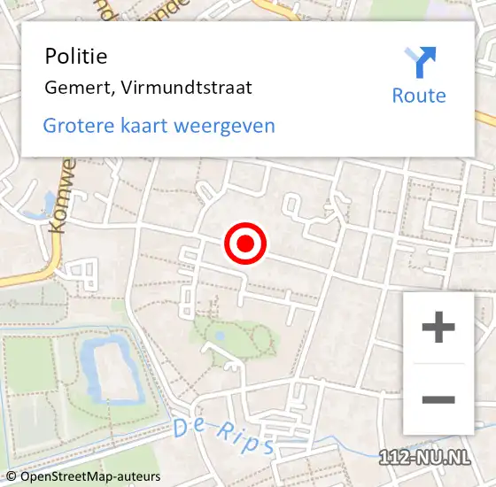 Locatie op kaart van de 112 melding: Politie Gemert, Virmundtstraat op 2 december 2015 08:30