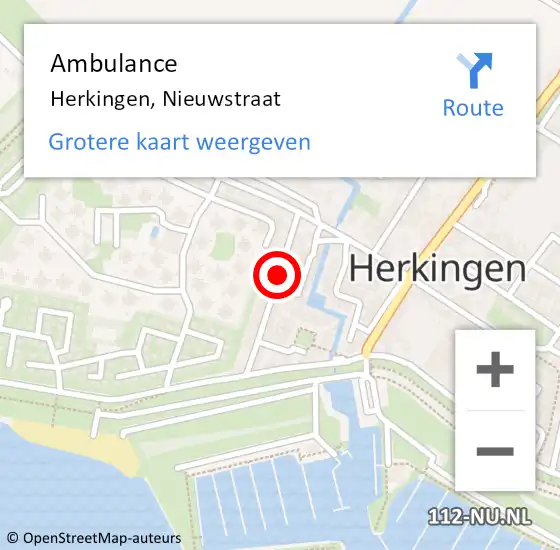 Locatie op kaart van de 112 melding: Ambulance Herkingen, Nieuwstraat op 2 december 2015 10:07