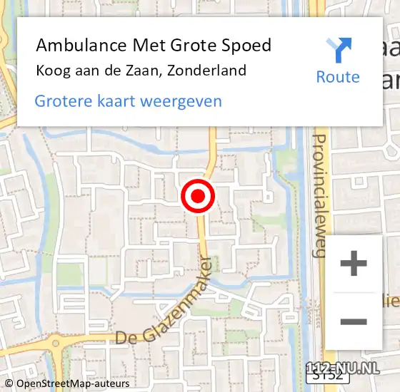 Locatie op kaart van de 112 melding: Ambulance Met Grote Spoed Naar Koog aan de Zaan, Zonderland op 2 december 2015 10:26