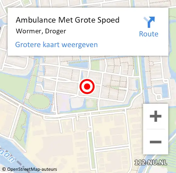 Locatie op kaart van de 112 melding: Ambulance Met Grote Spoed Naar Wormer, Droger op 2 december 2015 10:33