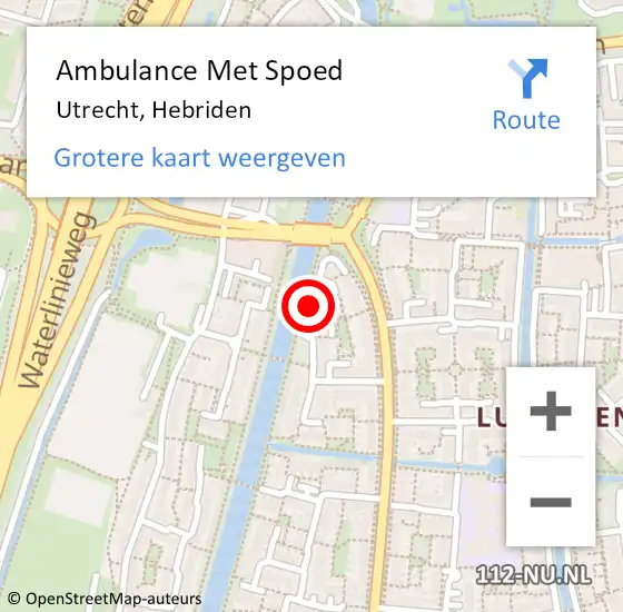 Locatie op kaart van de 112 melding: Ambulance Met Spoed Naar Utrecht, Hebriden op 2 december 2015 12:36