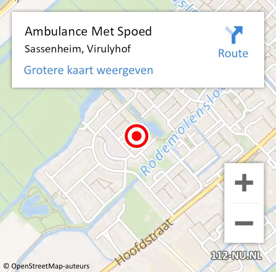 Locatie op kaart van de 112 melding: Ambulance Met Spoed Naar Sassenheim, Virulyhof op 2 december 2015 13:02