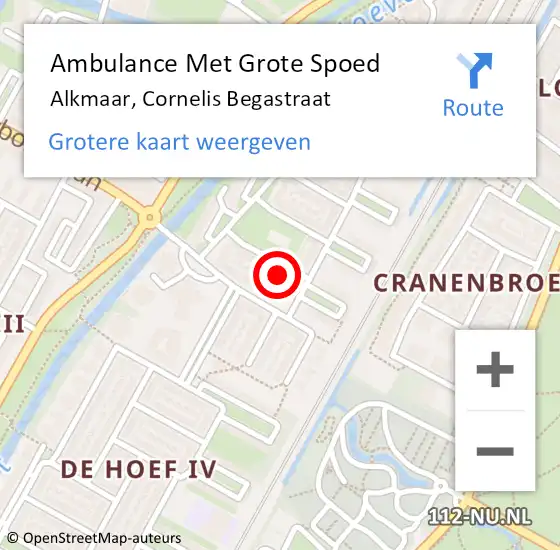 Locatie op kaart van de 112 melding: Ambulance Met Grote Spoed Naar Alkmaar, Cornelis Begastraat op 2 december 2015 13:31