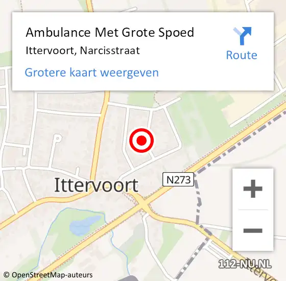 Locatie op kaart van de 112 melding: Ambulance Met Grote Spoed Naar Ittervoort, Narcisstraat op 28 november 2013 18:40