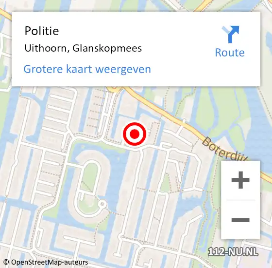 Locatie op kaart van de 112 melding: Politie Uithoorn, Glanskopmees op 2 december 2015 15:06