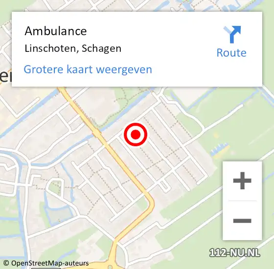 Locatie op kaart van de 112 melding: Ambulance Linschoten, Schagen op 2 december 2015 15:13