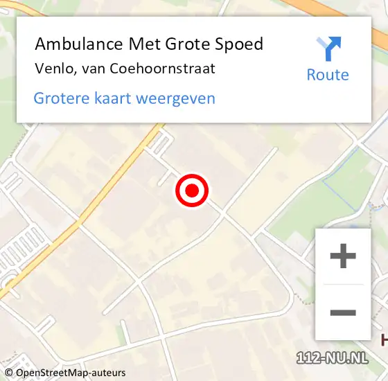 Locatie op kaart van de 112 melding: Ambulance Met Grote Spoed Naar Venlo, van Coehoornstraat op 2 december 2015 15:27