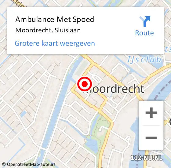 Locatie op kaart van de 112 melding: Ambulance Met Spoed Naar Moordrecht, Sluislaan op 2 december 2015 16:17