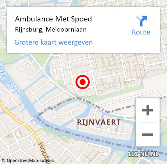 Locatie op kaart van de 112 melding: Ambulance Met Spoed Naar Rijnsburg, Meidoornlaan op 2 december 2015 18:01