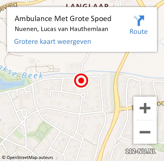 Locatie op kaart van de 112 melding: Ambulance Met Grote Spoed Naar Nuenen, Lucas van Hauthemlaan op 2 december 2015 19:46