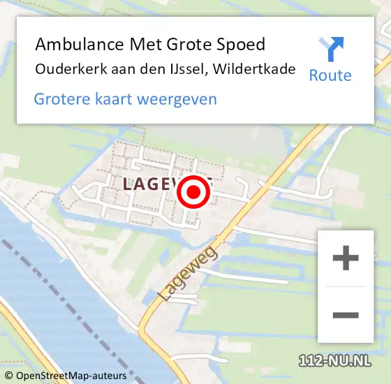 Locatie op kaart van de 112 melding: Ambulance Met Grote Spoed Naar Ouderkerk aan den IJssel, Wildertkade op 2 december 2015 19:46