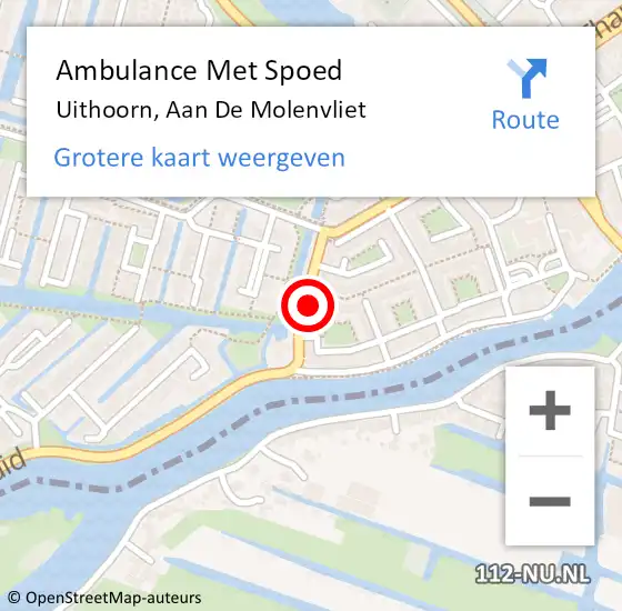 Locatie op kaart van de 112 melding: Ambulance Met Spoed Naar Uithoorn, Aan De Molenvliet op 2 december 2015 20:26