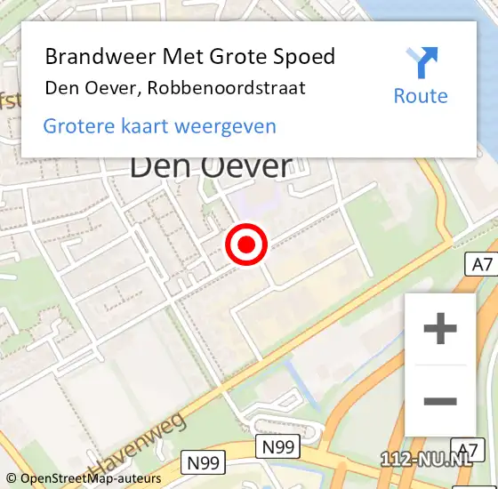 Locatie op kaart van de 112 melding: Brandweer Met Grote Spoed Naar Den Oever, Robbenoordstraat op 2 december 2015 20:27