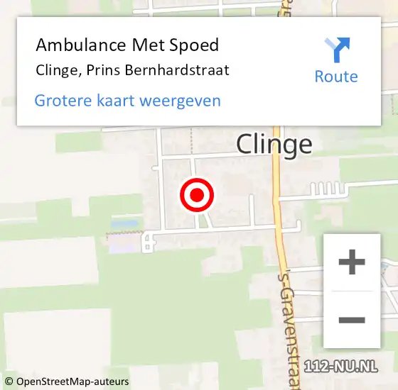 Locatie op kaart van de 112 melding: Ambulance Met Spoed Naar Clinge, Prins Bernhardstraat op 2 december 2015 20:41