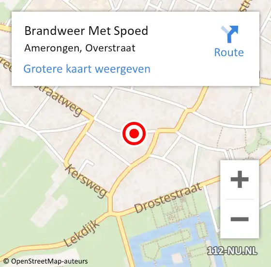 Locatie op kaart van de 112 melding: Brandweer Met Spoed Naar Amerongen, Overstraat op 2 december 2015 21:10