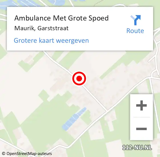 Locatie op kaart van de 112 melding: Ambulance Met Grote Spoed Naar Maurik, Garststraat op 3 december 2015 06:51