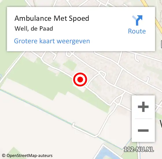 Locatie op kaart van de 112 melding: Ambulance Met Spoed Naar Well, de Paad op 3 december 2015 08:41