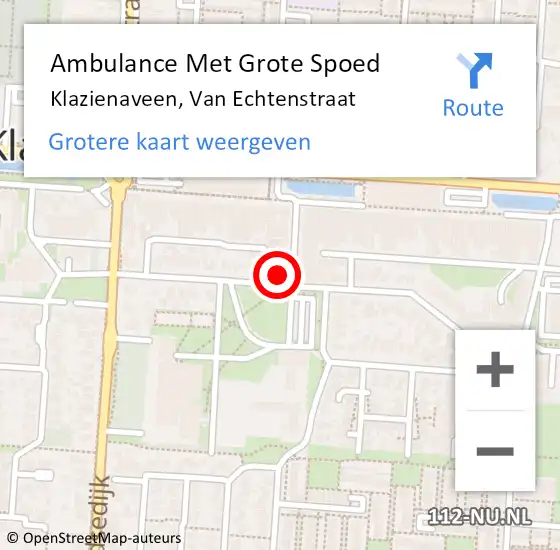 Locatie op kaart van de 112 melding: Ambulance Met Grote Spoed Naar Klazienaveen, Van Echtenstraat op 28 november 2013 20:27