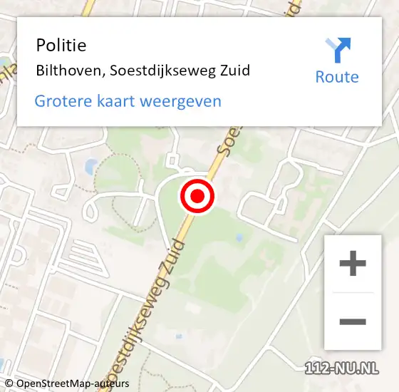 Locatie op kaart van de 112 melding: Politie Bilthoven, Soestdijkseweg Zuid op 3 december 2015 13:34