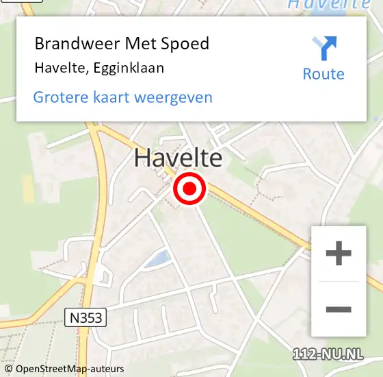 Locatie op kaart van de 112 melding: Brandweer Met Spoed Naar Havelte, Egginklaan op 3 december 2015 13:58