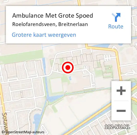 Locatie op kaart van de 112 melding: Ambulance Met Grote Spoed Naar Roelofarendsveen, Breitnerlaan op 3 december 2015 14:49