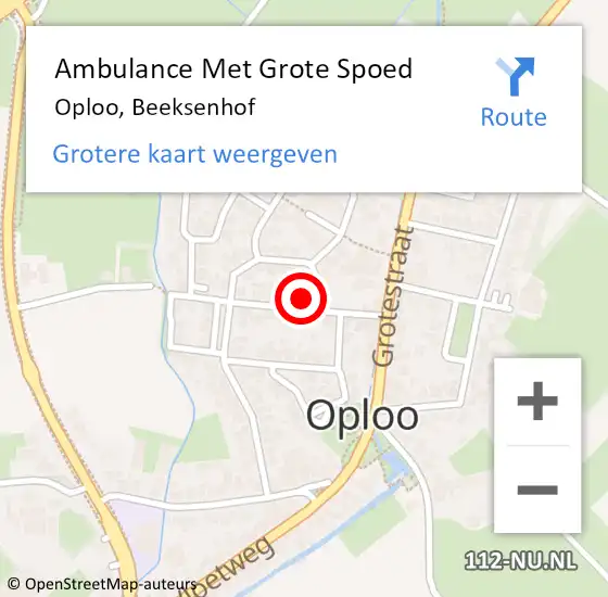 Locatie op kaart van de 112 melding: Ambulance Met Grote Spoed Naar Oploo, Beeksenhof op 3 december 2015 15:26