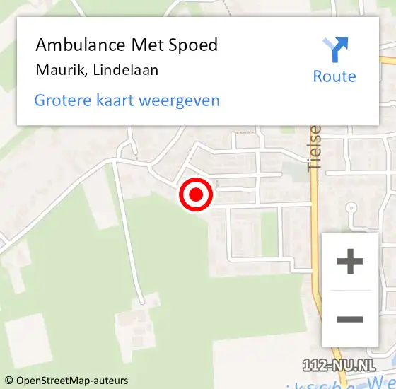 Locatie op kaart van de 112 melding: Ambulance Met Spoed Naar Maurik, Lindelaan op 3 december 2015 16:14