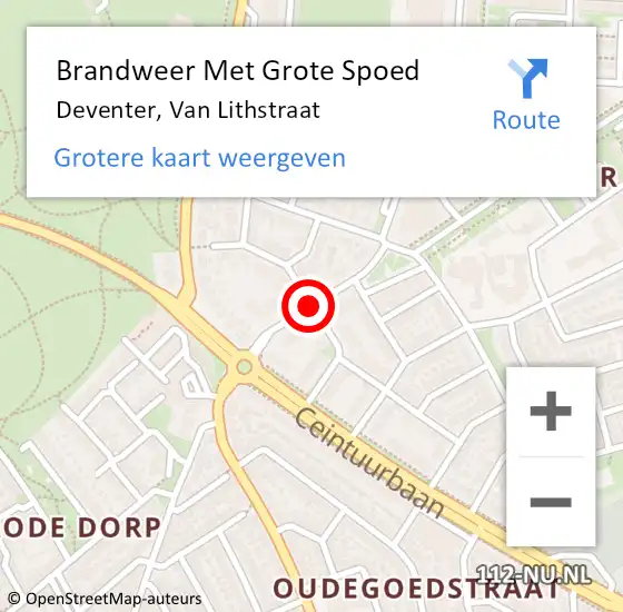 Locatie op kaart van de 112 melding: Brandweer Met Grote Spoed Naar Deventer, Van Lithstraat op 3 december 2015 17:03