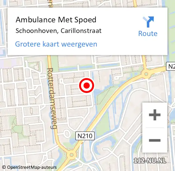 Locatie op kaart van de 112 melding: Ambulance Met Spoed Naar Schoonhoven, Carillonstraat op 3 december 2015 17:08