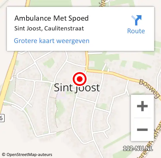 Locatie op kaart van de 112 melding: Ambulance Met Spoed Naar Sint Joost, Caulitenstraat op 3 december 2015 17:37