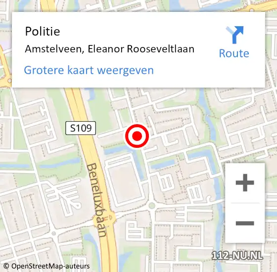 Locatie op kaart van de 112 melding: Politie Amstelveen, Eleanor Rooseveltlaan op 3 december 2015 19:33