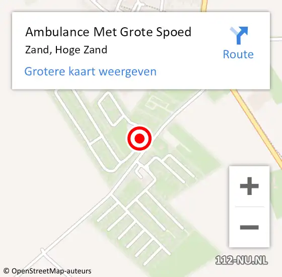 Locatie op kaart van de 112 melding: Ambulance Met Grote Spoed Naar Zand, Hoge Zand op 3 december 2015 20:22