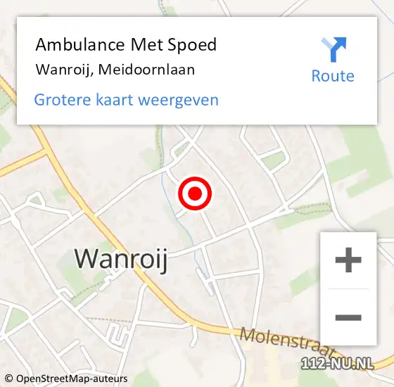 Locatie op kaart van de 112 melding: Ambulance Met Spoed Naar Wanroij, Meidoornlaan op 4 december 2015 00:55