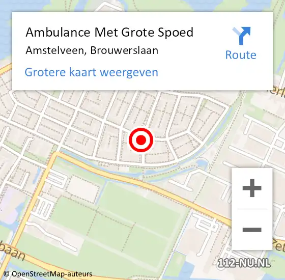 Locatie op kaart van de 112 melding: Ambulance Met Grote Spoed Naar Amstelveen, Brouwerslaan op 4 december 2015 01:36