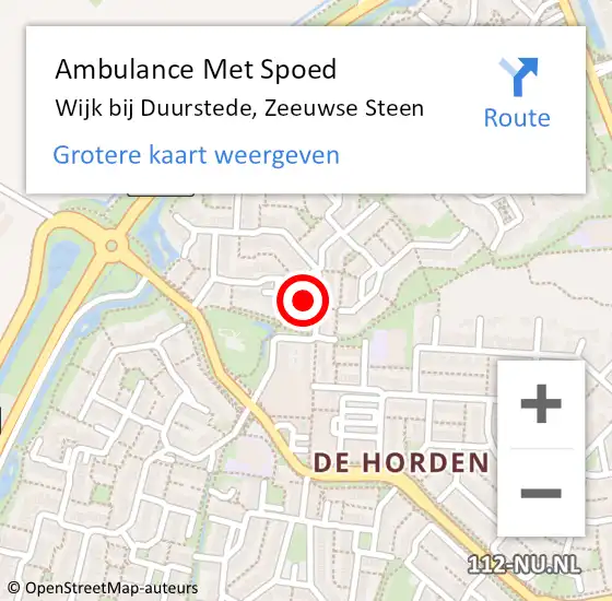 Locatie op kaart van de 112 melding: Ambulance Met Spoed Naar Wijk bij Duurstede, Zeeuwse Steen op 4 december 2015 02:52