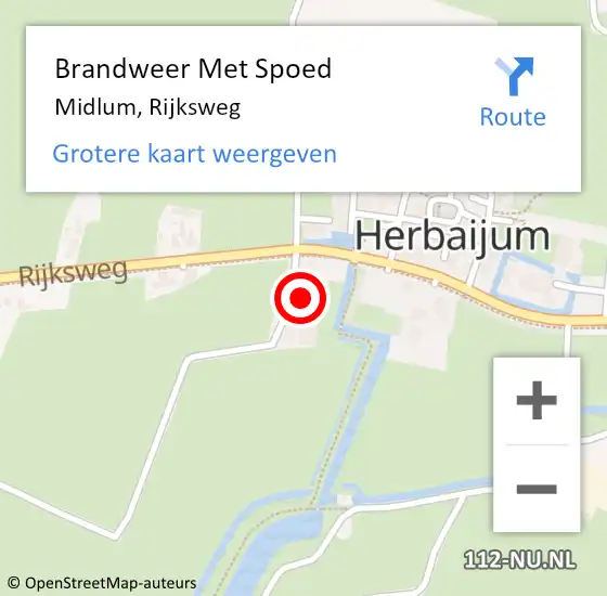 Locatie op kaart van de 112 melding: Brandweer Met Spoed Naar Midlum, Rijksweg op 28 november 2013 22:39