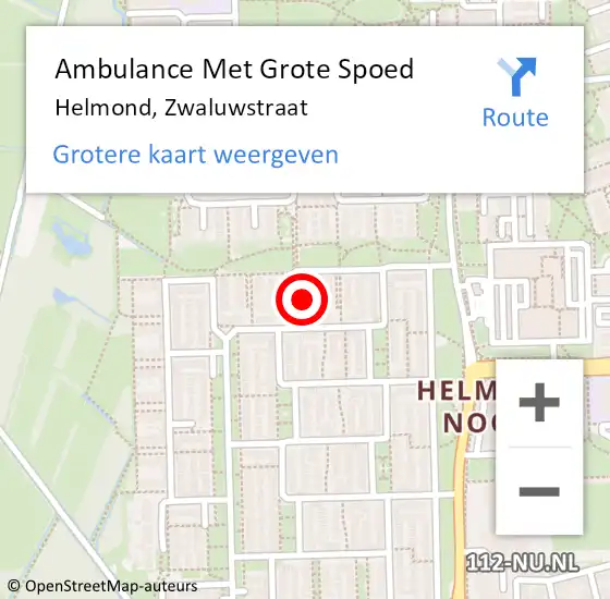 Locatie op kaart van de 112 melding: Ambulance Met Grote Spoed Naar Helmond, Zwaluwstraat op 4 december 2015 05:59