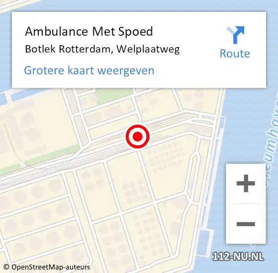 Locatie op kaart van de 112 melding: Ambulance Met Spoed Naar Botlek Rotterdam, Welplaatweg op 4 december 2015 06:44