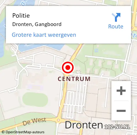 Locatie op kaart van de 112 melding: Politie Dronten, Gangboord op 4 december 2015 06:44