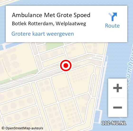 Locatie op kaart van de 112 melding: Ambulance Met Grote Spoed Naar Botlek Rotterdam, Welplaatweg op 4 december 2015 06:50