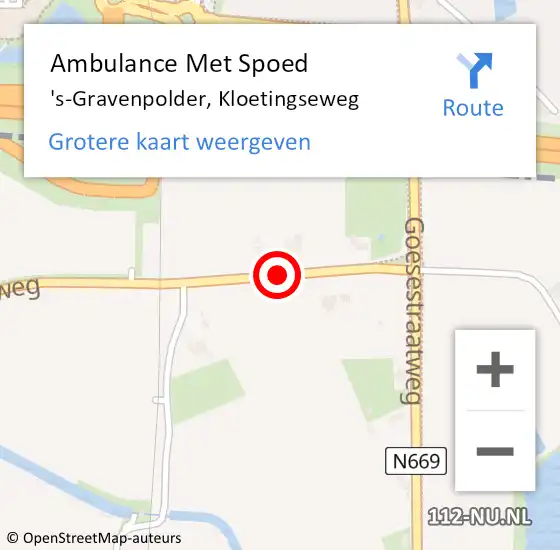 Locatie op kaart van de 112 melding: Ambulance Met Spoed Naar 's-Gravenpolder, Kloetingseweg op 4 december 2015 07:53