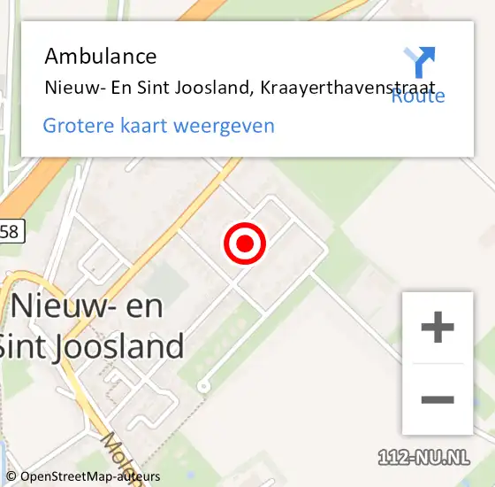 Locatie op kaart van de 112 melding: Ambulance Nieuw- En Sint Joosland, Kraayerthavenstraat op 4 december 2015 07:58