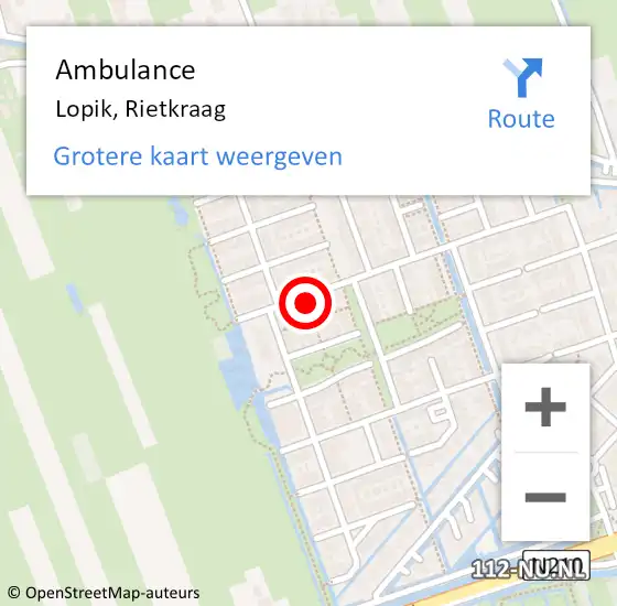 Locatie op kaart van de 112 melding: Ambulance Lopik, Rietkraag op 4 december 2015 08:38