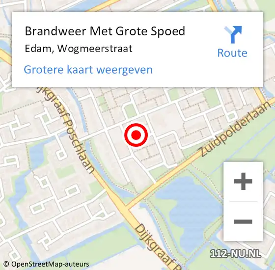 Locatie op kaart van de 112 melding: Brandweer Met Grote Spoed Naar Edam, Wogmeerstraat op 4 december 2015 09:37