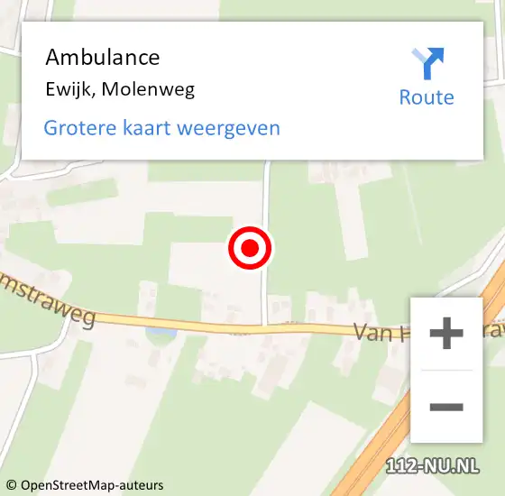 Locatie op kaart van de 112 melding: Ambulance Ewijk, Molenweg op 4 december 2015 13:03