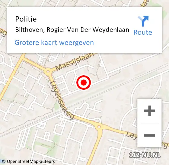 Locatie op kaart van de 112 melding: Politie Bilthoven, Rogier Van Der Weydenlaan op 4 december 2015 13:10