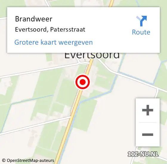 Locatie op kaart van de 112 melding: Brandweer Evertsoord, Patersstraat op 4 december 2015 14:57